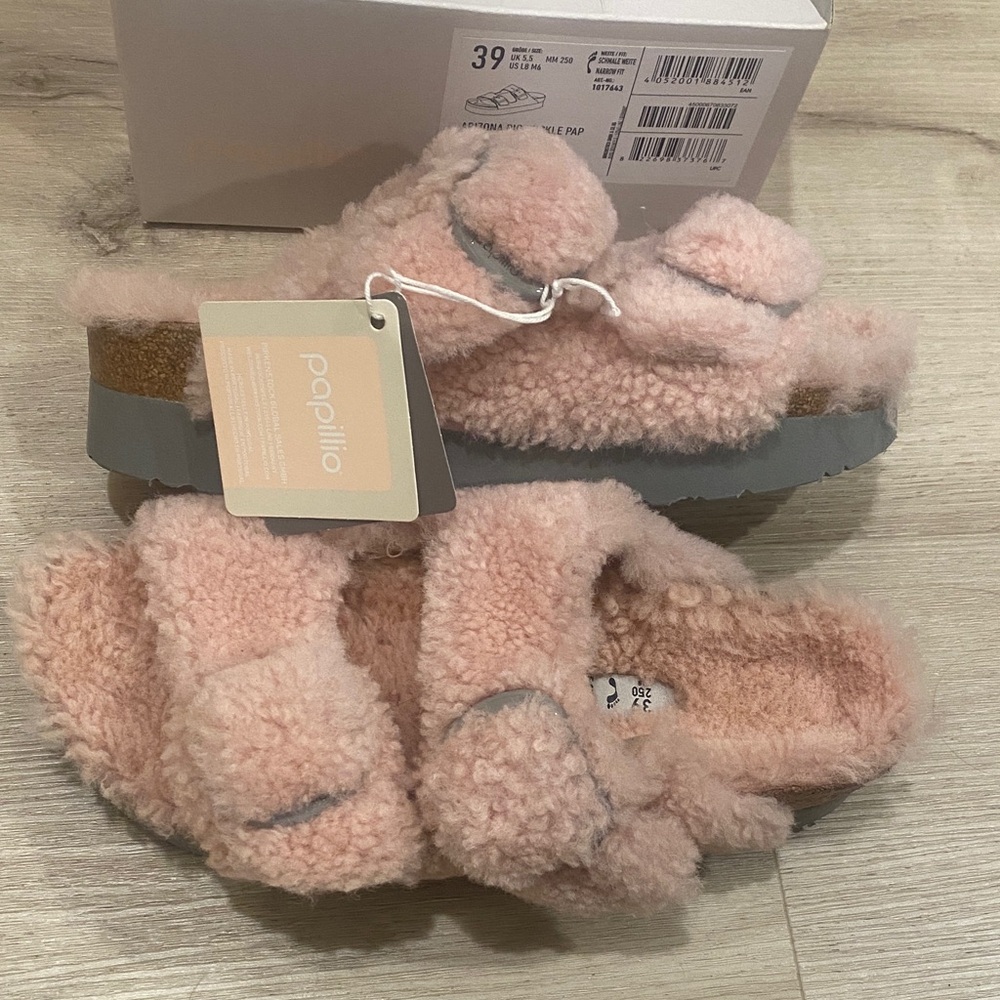 NWT $140 Papillio Birkenstock Arizona Big Buckle Teddy Soft Rose 39 / US 8
